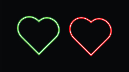 Neon green and red heart shapes on black background