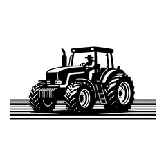 Farmer riding a tractor in harvest field vector illustration