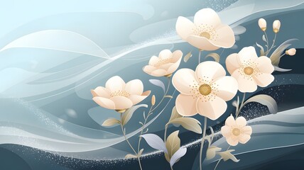 Dreamy floral arrangement with soft peach flowers and ethereal background