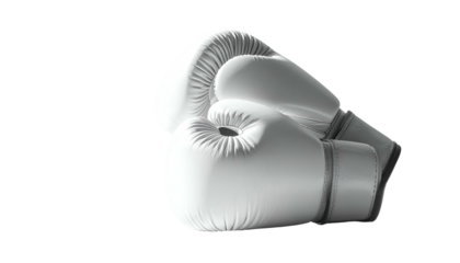 Two white boxing gloves overlapping against a black background