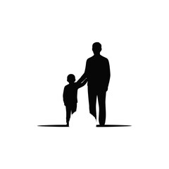 Parent and child watching sunrise silhouette vector illustration