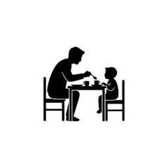 Parent and child sharing a meal silhouette vector illustration