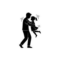 Parent and child dancing together silhouette vector illustration