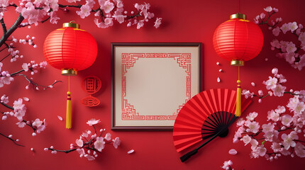 Chinese new year background with blank frame