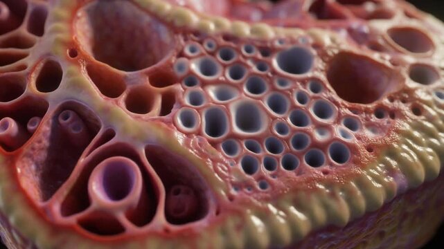Detailed pancreas diagram illustrating the microscopic structure of pancreatic acini and the islets of Langerhans for medical and biological study