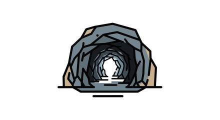 Modern tunnel entrance with rocky exterior and bright interior light