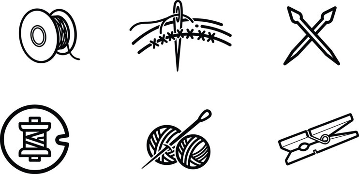 sewing and painting icons with thread spool and yarn ball