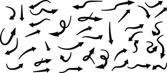 A collection of arabic script strokes and arrows on a white background