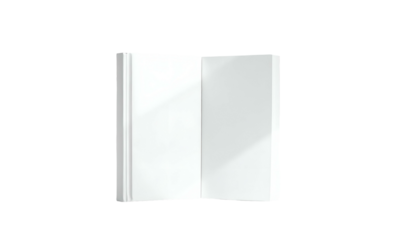 Open book with blank, white pages isolated against a black background, top view