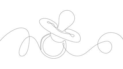 continuous line baby pacifier. One line drawing of a baby pacifier icon. single line vector illustration. isolated white background.