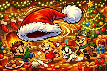 Funny Flying Santa Hat Cartoon Story