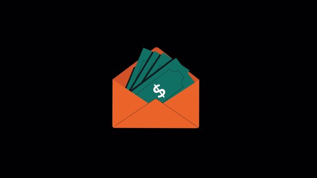 Animated Open Envelope with Dollar Banknote. Financial Payment, Wage Concept Video - Transparent
