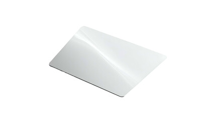 A shiny, silver rectangular object with rounded corners floats on a black background