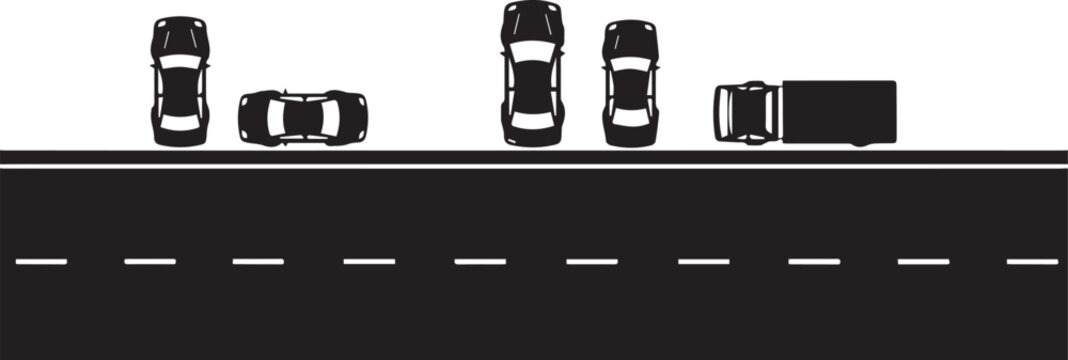 Top view simple graphic of cars and truck on a road