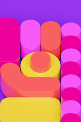 Fototapeta premium A vibrant 3D shapes with colorful colors positioned on a purple background, representing a digital geometric shape