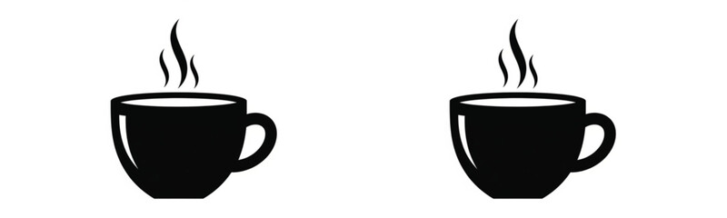 Minimalist Black Coffee Cup Icons with Steam Isolated on White Background