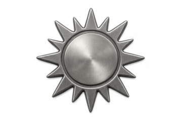 Metal sun icon with brushed texture on transparent background