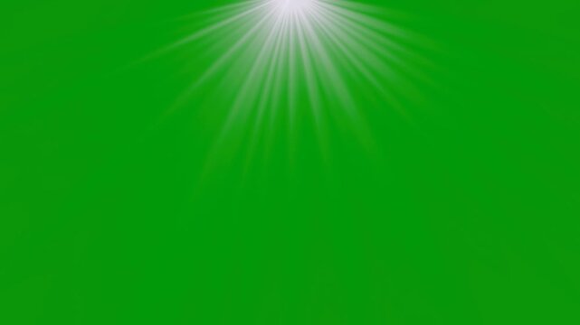 sun burst lens flare Chroma Key. white gray light ray 4k loop animation on green screen. golden light lens flare overlay video. sun rays or god bless rays on green screen. Top right sun rays on green	