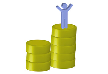 Simple 3D illustration of a stacked coin icon with a person