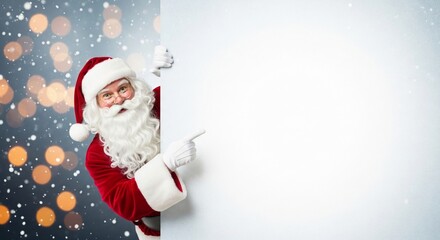 Santa Claus holding a blank white board for your holiday message.