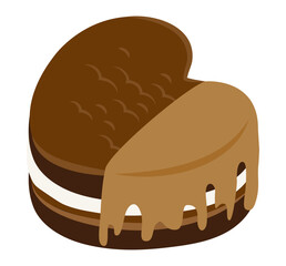 ミルクチョコレートのかかったクッキーサンドのイラスト。