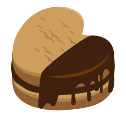 ダークチョコレートのかかったクッキーサンドのイラスト。
