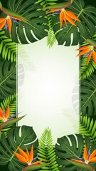 Tropical Leaf Border Frame with Central White Space.