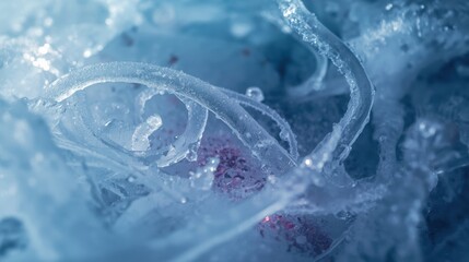 Frozen ice swirls in winter landscape