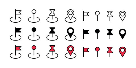 Map Marker Icon Set for Navigation, GPS, Travel Apps, Geolocation, Route Planning, Destination Pointer, UI Design, Cartography, Mobile Interface, Wayfinding, and Location Services