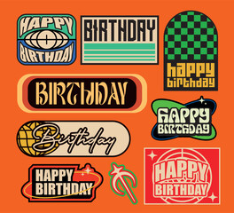 Naklejka premium Set of Retro Birthday stickers pack collection