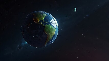 Abstract Polygonal Earth Floating in Space with Cinematic Lighting