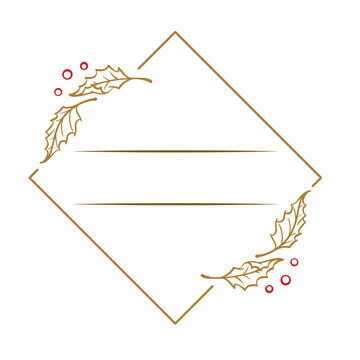 Christmas diamond vector frame with holly. Elegant holiday border.