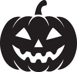 Black and white jack o lantern with triangular eyes and nose and wavy mouth pumpkin