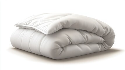 Obraz premium Soft white comforter and pillow set for a cozy night's sleep, promising comfort and relaxation for a restful bedroom atmosphere