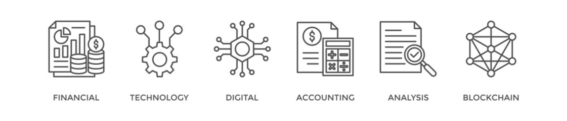 Fintech banner web icon vector illustration concept with icon of financial, technology, digital, accounting, analysis and blockchain