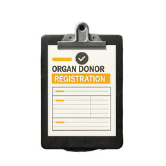 Organ donor registration form on clipboard with transparent background, symbolizing hope and life saving decisions