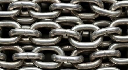 Interconnected metal chain links create a strong and unbreakable bond of connection and dependency