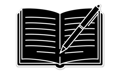 日記を書く趣味を表すノートとペンのアウトライン線画イラストアイコン