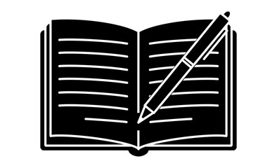 日記を書く趣味を表すノートとペンのアウトライン線画イラストアイコン