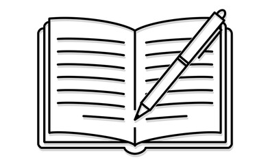 日記を書く趣味を表すノートとペンのアウトライン線画イラストアイコン