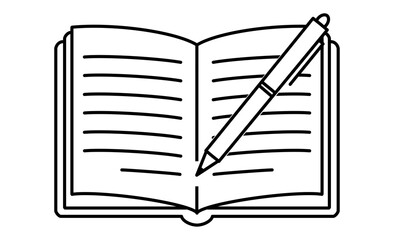 日記を書く趣味を表すノートとペンのアウトライン線画イラストアイコン