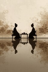Silhouettes sharing tea