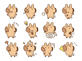 かわいい馬のキャラクターのイラストセット～色々なポーズ～