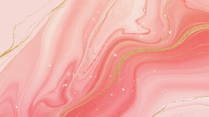 A soft, ethereal pink marble pattern with intricate gold accents and subtle texture, viewed from directly above in a serene environment
