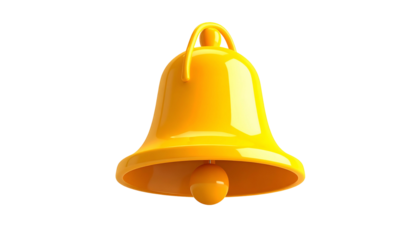 A vibrant, glossy yellow bell, suspended against a stark black backdrop