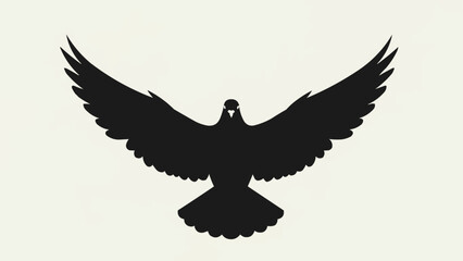 Silhouette of a pigeon bird in flight with wings spread wide.
