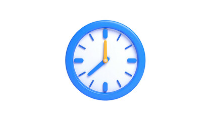 A rendered blue circular clock with a white face and orange hands against a black backdrop