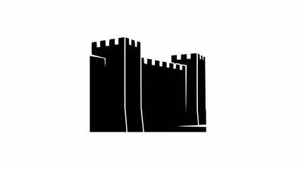 Black Silhouette of a Medieval Castle Fortress.