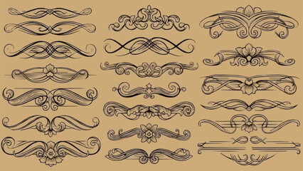 Collection of Vintage Decorative Ornate Flourishes and Swirls.