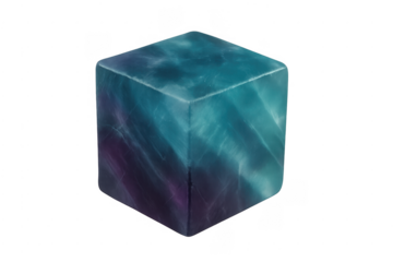 Fluorite crystal cube with teal and purple hues